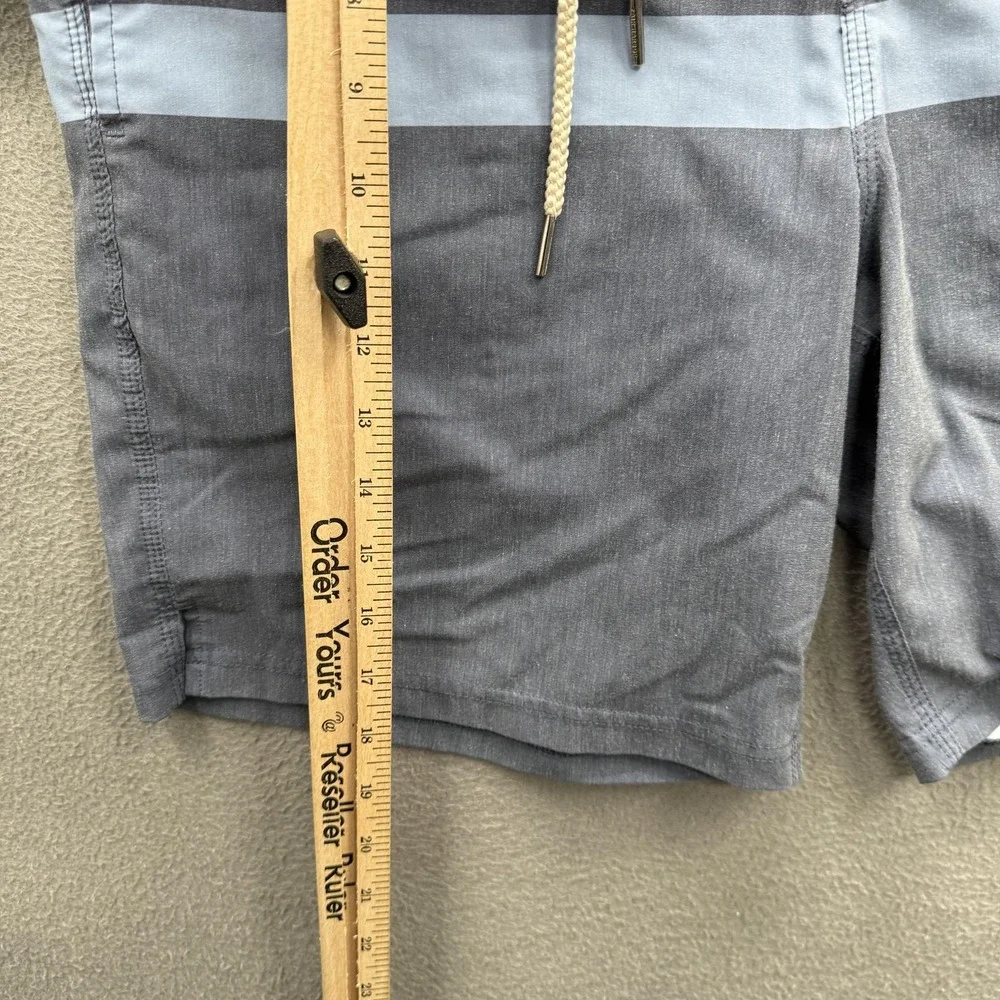 Fair Harbor Swim Shorts Mens 34 Gray Stripe Trunks UnLined Stretch Quick Dry.